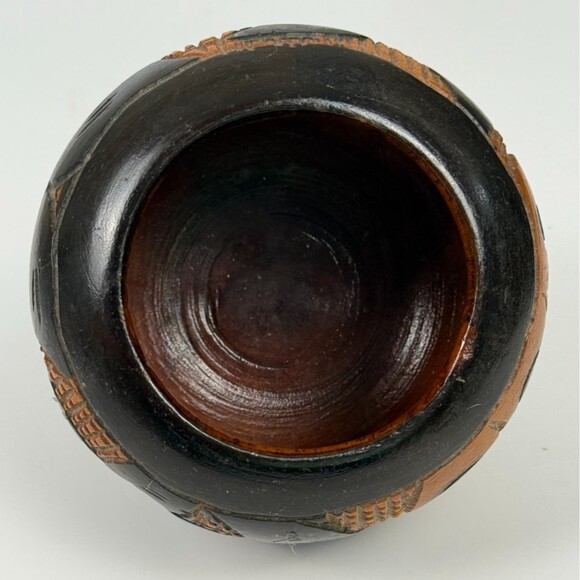 Vintage Carved Wood Jar Boho Botanical Lid Bowl Rustic Trinket Box Handcrafted - Picture 6 of 7